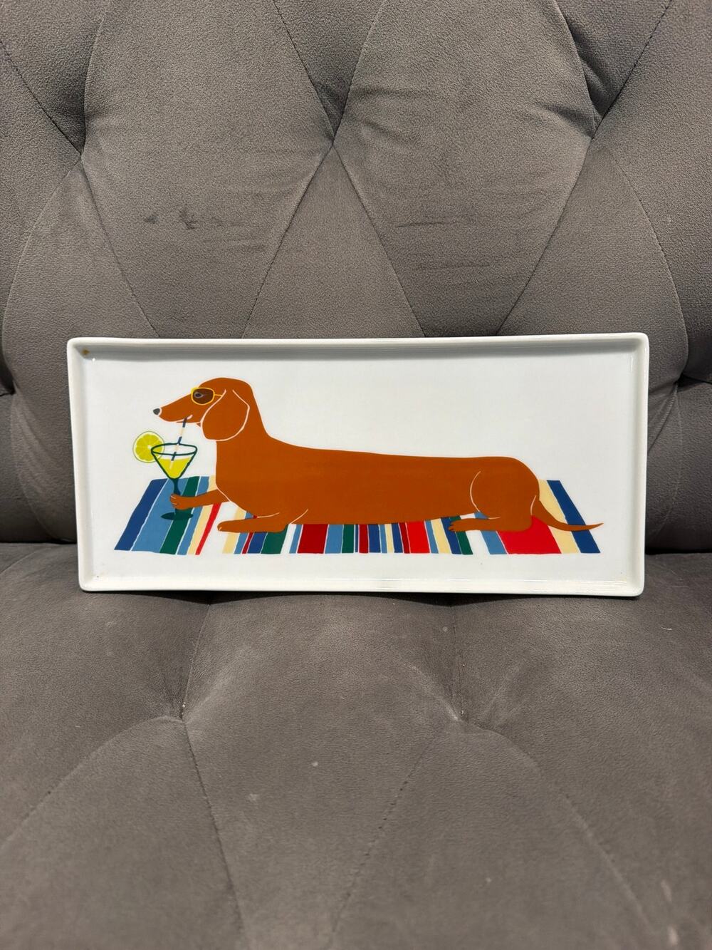 West Elm Claudia Pearson Dachshund Cocktail Tray Porcelain Wiener Dog Plate